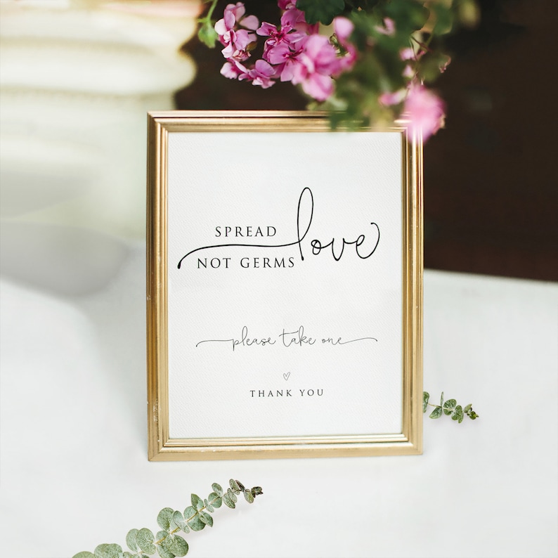 Spread Love Not Germs Sign Template Minimalist Favor Sign image 0