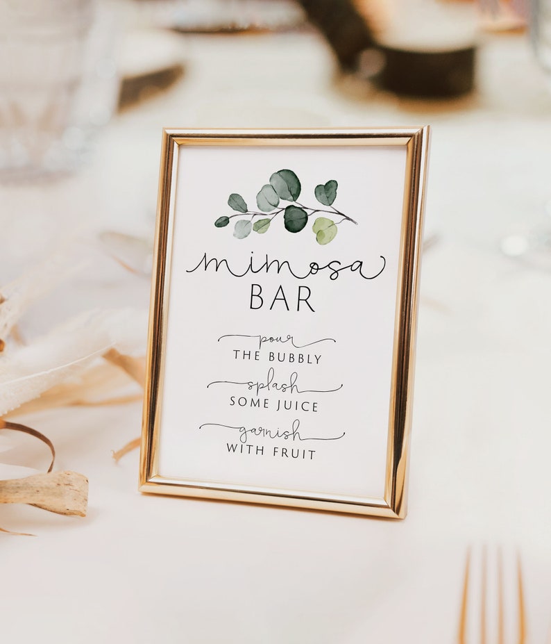 Mimosa Bar Sign, EDITABLE Template, Greenery Eucalyptus Mimosa Bar Sign, Baby Shower Mom-osa Bar Sign,Bridal Brunch Mimosa Bar Sign,Templett image 7