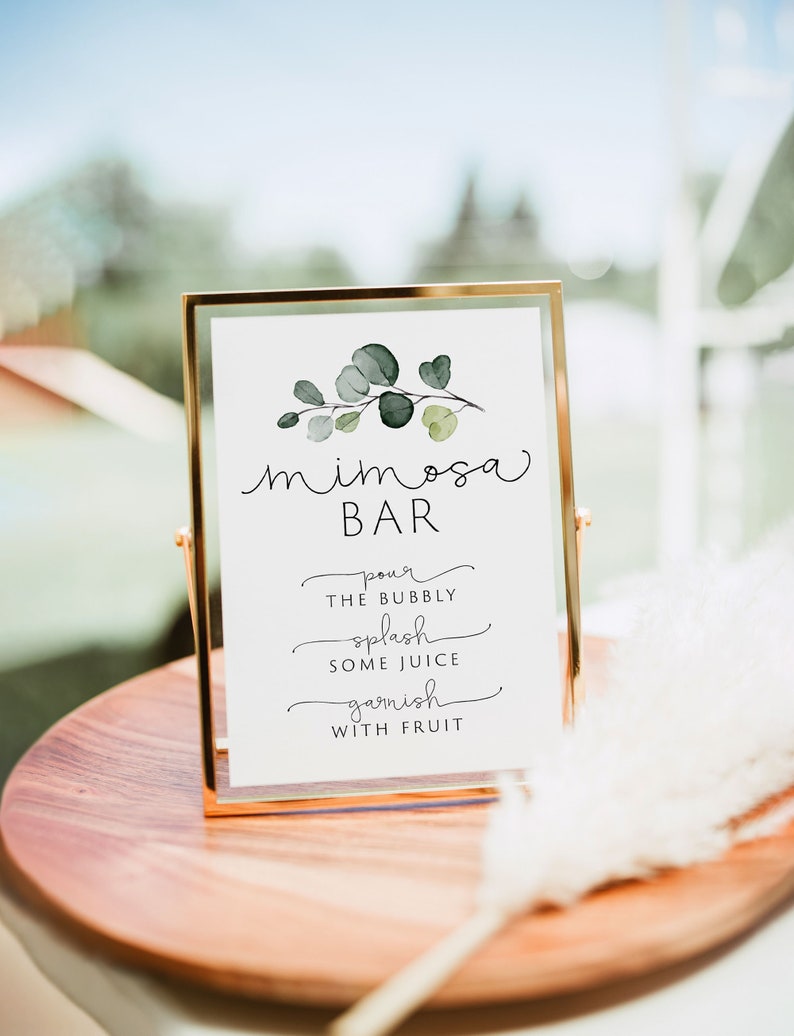 Mimosa Bar Sign, EDITABLE Template, Greenery Eucalyptus Mimosa Bar Sign, Baby Shower Mom-osa Bar Sign,Bridal Brunch Mimosa Bar Sign,Templett image 6