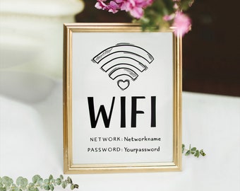 WIFI Password Sign Printable, Wifi Sign, WIFI Password Sign, Editable WiFi Sign Template, 4x6, 5x7, 8x10, 100% Editable, Instant Download