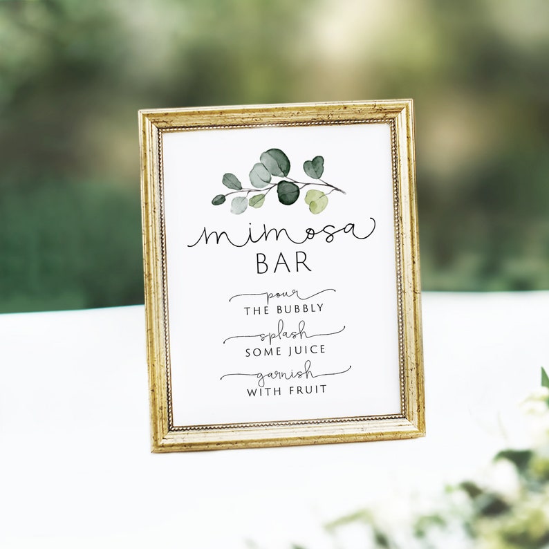 Mimosa Bar Sign, EDITABLE Template, Greenery Eucalyptus Mimosa Bar Sign, Baby Shower Mom-osa Bar Sign,Bridal Brunch Mimosa Bar Sign,Templett image 4