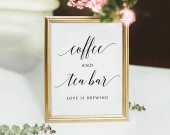 Printable Coffee and Tea Bar Sign, Coffee and Tea Station Sign, Coffee Bar Sign, Drink Station Signage, Wedding Coffee Bar, Tea Bar Sign,