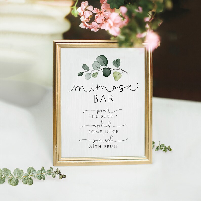 Mimosa Bar Sign, EDITABLE Template, Greenery Eucalyptus Mimosa Bar Sign, Baby Shower Mom-osa Bar Sign,Bridal Brunch Mimosa Bar Sign,Templett image 3