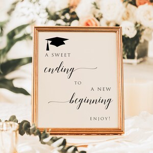 A Sweet Ending To A New Beginning, Graduation Candy Bar Sign, Editable Grad Dessert Bar Sign, Graduation Sweets Table Sign, Graduation Decor image 5
