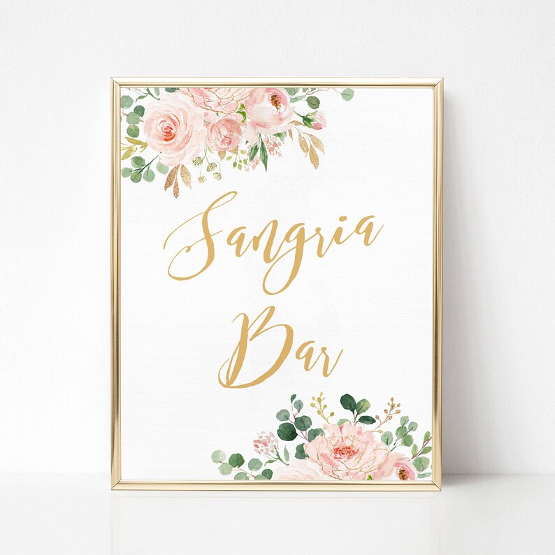 Blush Pink Floral Sangria Bar Sign Printable Sangria Bar | Etsy