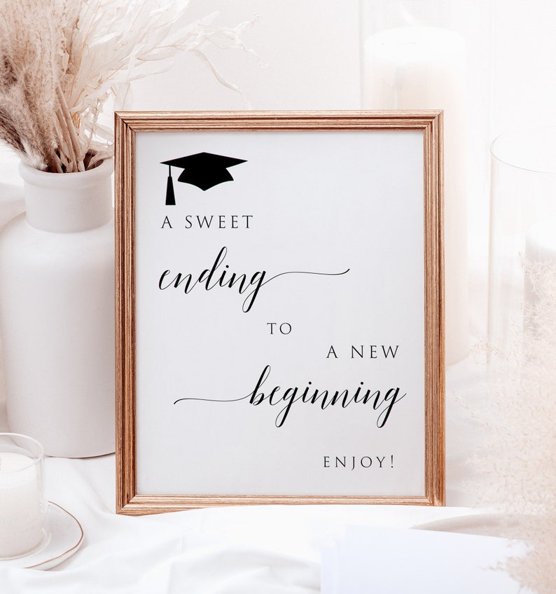 A Sweet Ending To A New Beginning, Graduation Candy Bar Sign, Editable Grad Dessert Bar Sign, Graduation Sweets Table Sign, Graduation Decor image 7
