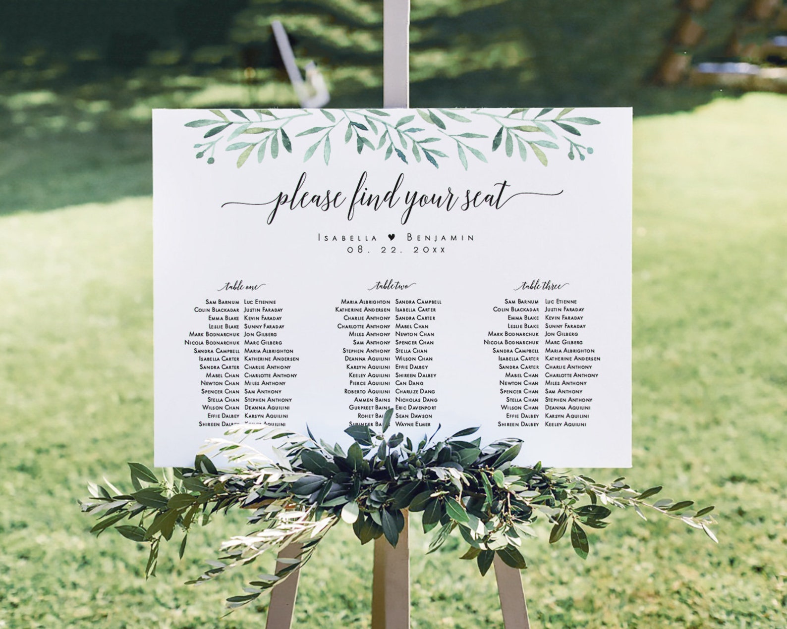 6 Sizes Printable Seating Chart TemplateEditable Greenery | Etsy
