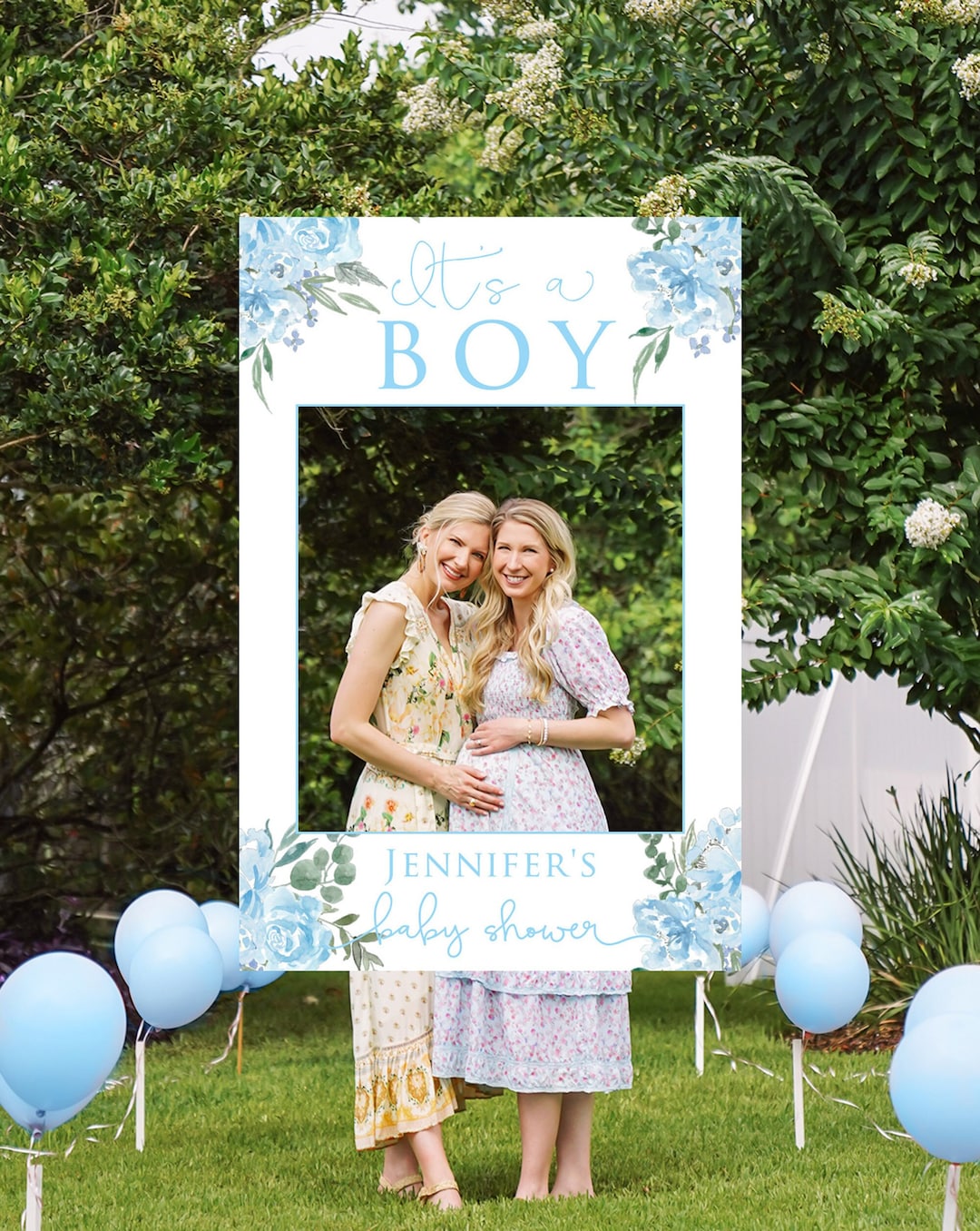 Selfie Photo Booth Prop Frame, Photo Prop Frame, Baby Blue Floral Photo ...