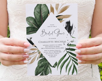 Tropical bridal shower invitation, Bridal Shower Invites Template, Greenery Bridal Shower Invitation, Bridal Shower Invitation Template