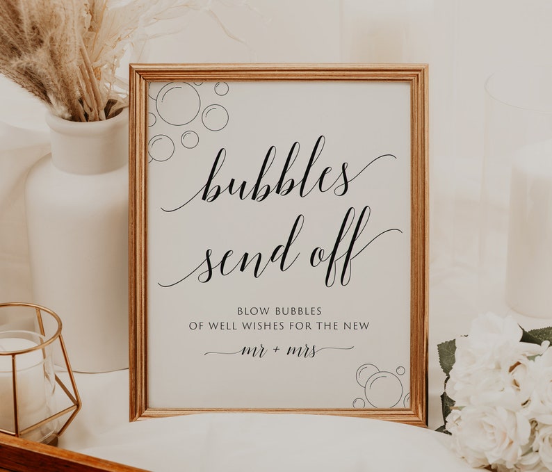 Bubbles Send Off Sign, Wedding Bubbles Sign, Wedding Bubble Send Off Sign, EDITABLE Template, Send Off Bubbles, Instant Download, Minimalist image 6