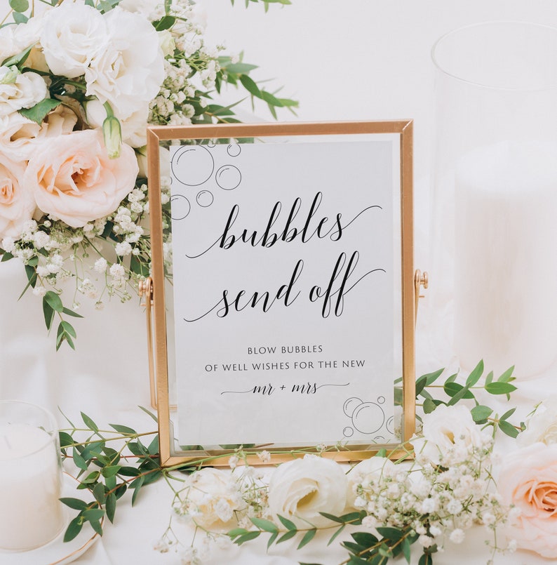 Bubbles Send Off Sign, Wedding Bubbles Sign, Wedding Bubble Send Off Sign, EDITABLE Template, Send Off Bubbles, Instant Download, Minimalist image 1