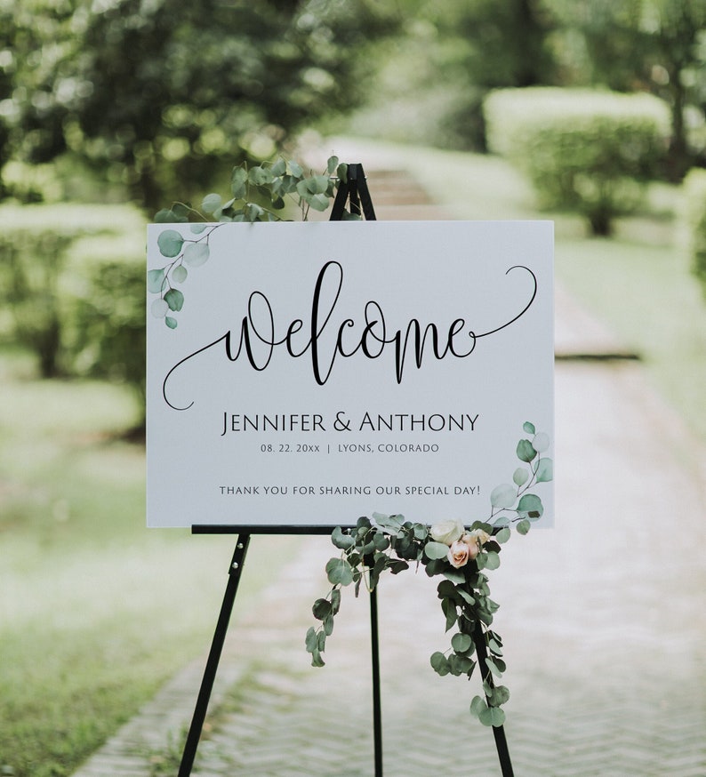 5 Sizes Wedding Sign Template Greenery Wedding Etsy