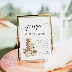 Wedding Jenga Guestbook Sign, Printable Jenga Guestbook Sign Template, 5x7, 8x10, Jenga Guest Book Sign, Wedding Sign, Edit with TEMPLETT image 6