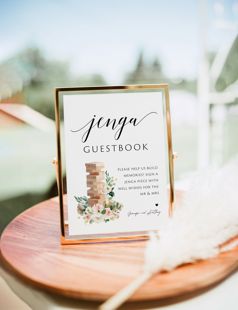 Wedding Jenga Guestbook Sign, Printable Jenga Guestbook Sign Template, 5x7, 8x10, Jenga Guest Book Sign, Wedding Sign, Edit with TEMPLETT image 6