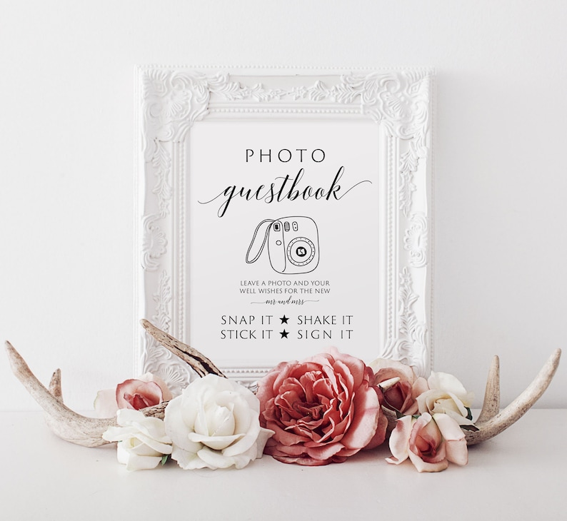 Printable Wedding Photo Guest Book Sign, Leave a Photo for the New Mr. & Mrs, Photo GuestBook Sign Template, Photo Wedding Sign, Templett image 8