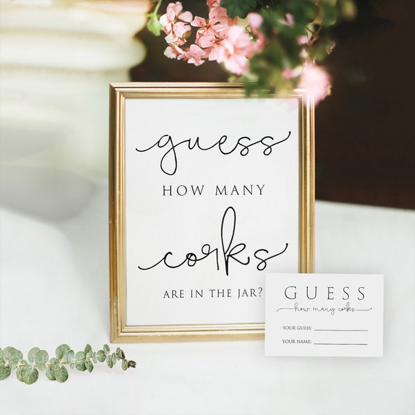 Guess How many Corks, Guess How Many Corks Sign, Bridal Shower Game, Wine Cork Guessing Game, Wedding Game, Templett, Instant Download