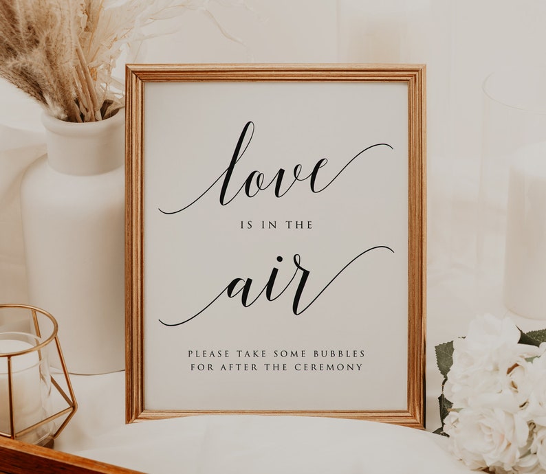 Love Is In The Air Sign, Wedding Bubbles Sign, Bubbles Send Off Sign, EDITABLE Template, Printable Sign, Instant Download, 5x7, 8x10 image 5