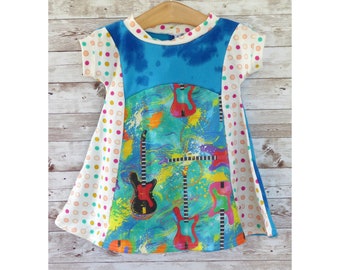 Colorful Girl Music Dress, Musical Guitar Dress, Toddler Dress, Girl Music Dress, Guitar Tunic, Summer Toddler Clothes, Girl Winter Dress