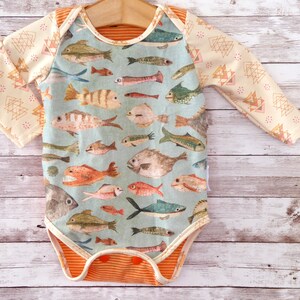 Fish Bodysuit, Gender Neutral Baby Clothes, Fish Baby Clothes, Ocean Theme Baby Gift, Handmade Fish Baby Clothes