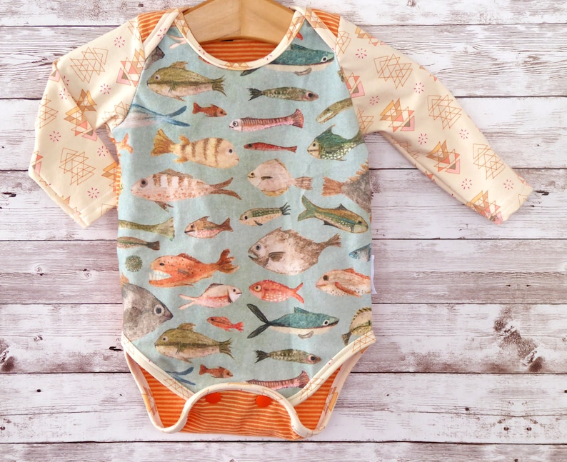 Fish Bodysuit Fish Baby Clothes Ocean Theme Baby Gift Handmade Fish Baby Clothes Gender Neutral Baby Clothes