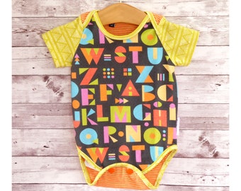 Alphabet Bodysuit, Baby Bodysuit, Unisex Baby Clothes, Gender Neutral Baby Clothes, Unisex Baby Shower Gift, Handmade Baby Clothes