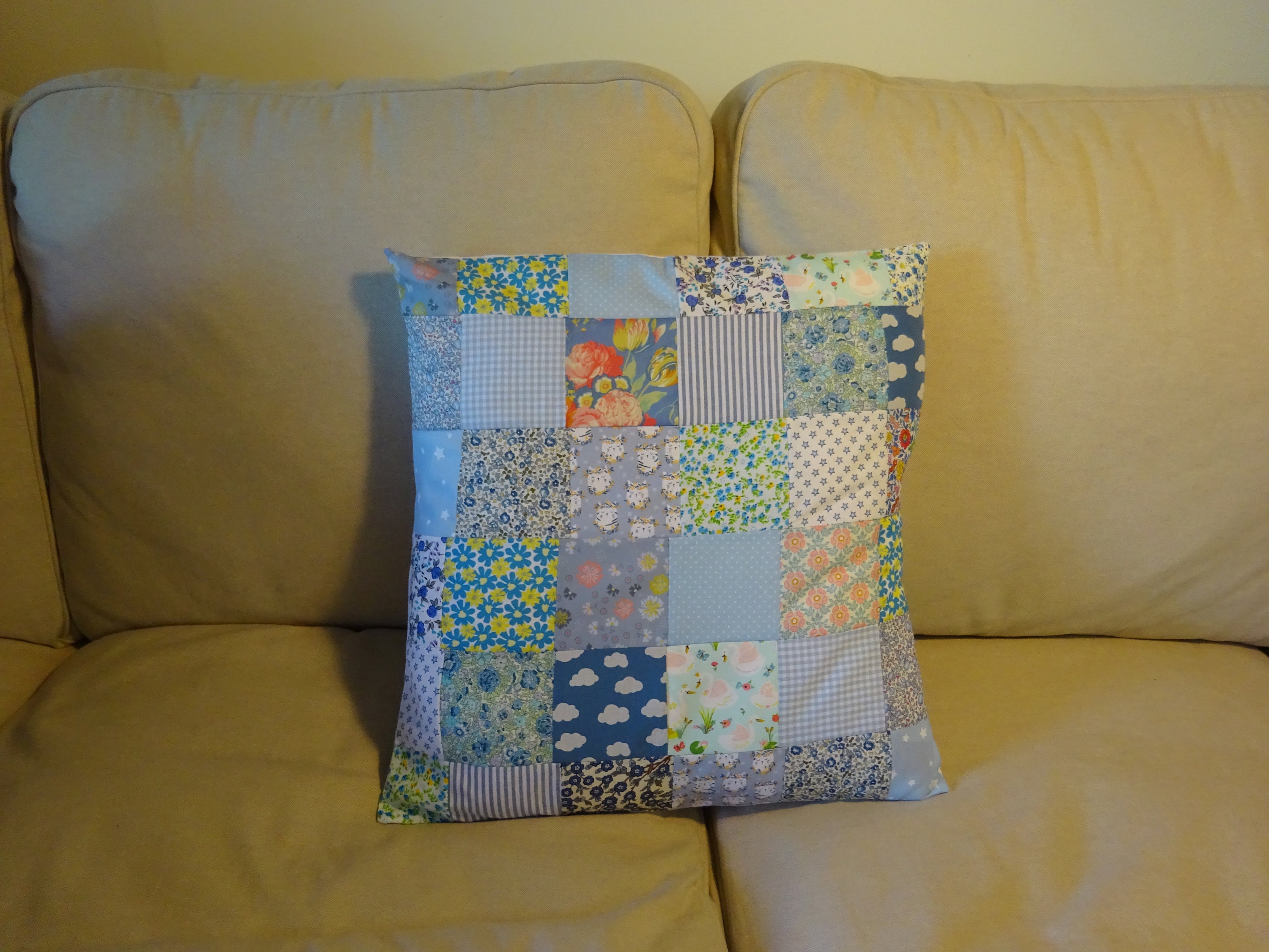 Housse de Coussin Patchwork Liberty Bleu