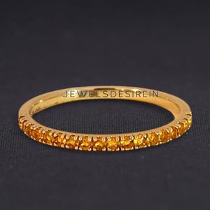 Half Eternity Band, Natural Citrine Wedding Ring, Minimalist Ring, Delicate Gemstone Ring, Wedding Band, Birthday Gift, Yellow Gold Ring