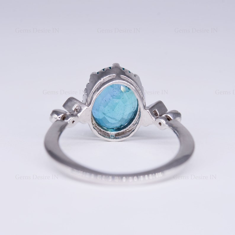 apatite and diamond ring oval cut 925 sterling silver ring March Birthstone Engagement Ring Promise ring fashion Ring