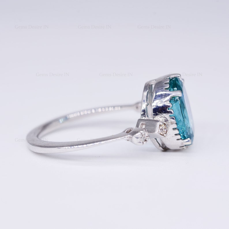 apatite and diamond ring oval cut 925 sterling silver ring March Birthstone Engagement Ring Promise ring fashion Ring