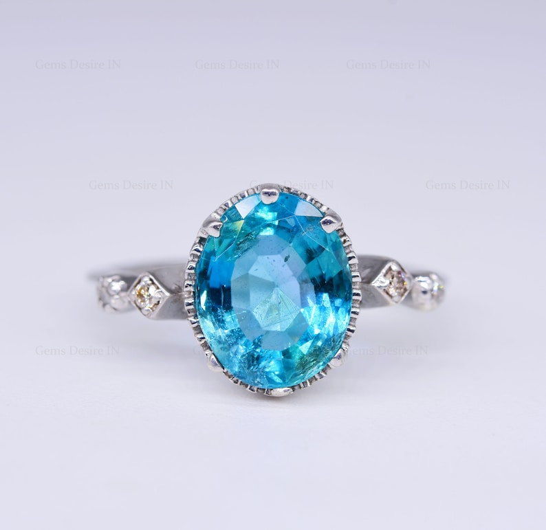 apatite and diamond ring oval cut 925 sterling silver ring March Birthstone Engagement Ring Promise ring fashion Ring