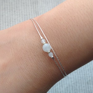 Silver moonstone minimal bracelet,layered stack bracelet,fertility crystal bracelet,thin bracelet for women,strands bracelet,healing jewelry