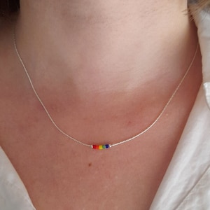 Silver rainbow miyuki necklace,short thin delicate necklace,dainty ombre gradient necklace,colorful chromatic beaded lgbtqi+ necklace