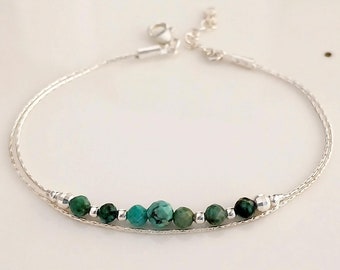 African turquoise silver bracelet dainty,layered bracelet,stackable crystal bracelet,thin bracelet for women,stranded silver jewellery gift