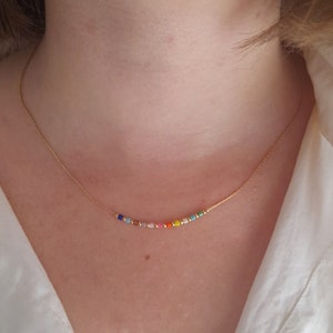 Rainbow miyuki necklace gold filled,minimal delicate necklace,dainty ombre gradient necklace,colorful chromatic beaded boho crystal necklace