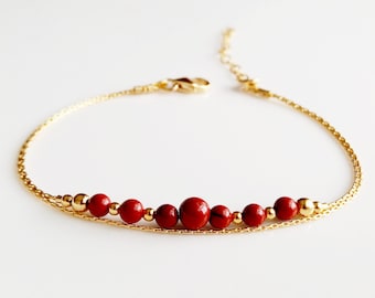 Dainty red jasper gold bracelet,layered bracelet,stackable crystal bracelet,thin bracelet for women,strands bracelet,gold healing jewellery