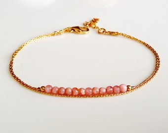 Rhodochrosite gold filled bracelet,layered bracelet,stack beaded gemstone bracelet,simple love bracelet for women,gold chakra jewellery