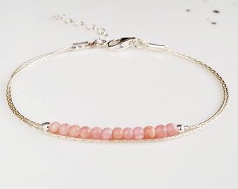 Rhodochrosite sterling silver bracelet,layered bracelet,self love gemstone bracelet,simple bar bracelet for women,silver chakra jewellery