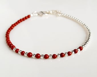 Silver red jasper layered bracelet,sterling silver 925 bracelet,silver simple bracelet,delicate bracelet,gemstone red jewelry for women