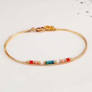 Gold motteled orange blue miyuki strand bracelet for women,extra thin delicate minimalist woman bracelet,minimal gift for her,gold jewellery