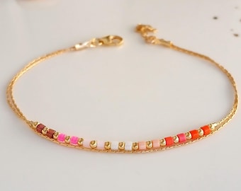 Lesbian 14k gold filled miyuki bracelet, extra thin dainty colorful strands bracelet,layered colored anklet, wlw subtle pride gifts