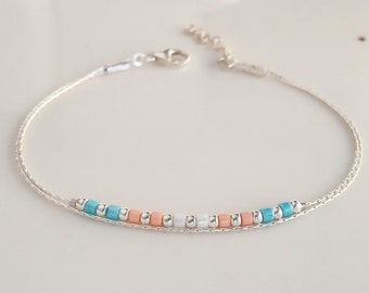 Transgender miyuki bracelet 925 sterling silver,extra thin delicate colorful strands bracelet,support layer colored beach anklet, trans gift