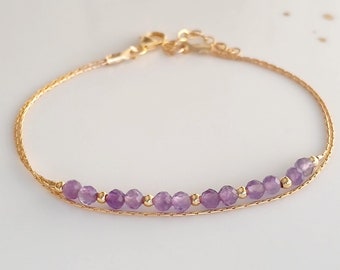 Dainty amethyst 14k gold filled bracelet,gem stone healing crystal bracelet,curation anklet bracelet,thin jewelry,calming gifts for women
