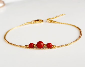 Gold red jasper minimal bracelet,layered stack bracelet,gemstone crystal bracelet,thin bracelet for women,strands bracelet,healing jewellery