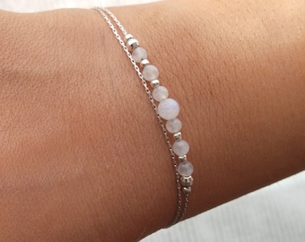 Moonstone silver bracelet dainty,layered bracelet,stackable crystal bracelet,thin bracelet for women,strands bracelet,silver jewellery gift