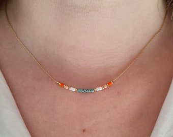 Orange beaded necklace layering gold filled,thin boho colorful delicate jewelry,multicolor dainty minimal necklace,ethnic bohemian jewelry