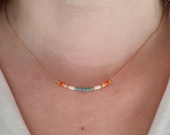 Orange beaded necklace layering gold filled,thin boho colorful delicate jewelry,multicolor dainty minimal necklace,ethnic bohemian jewelry