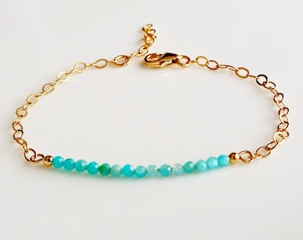 Gold amazonite bracelet,beaded blue bracelet,gemstone jewellery,protection gift,crystal healing bracelet,boho gift,bracelet for women