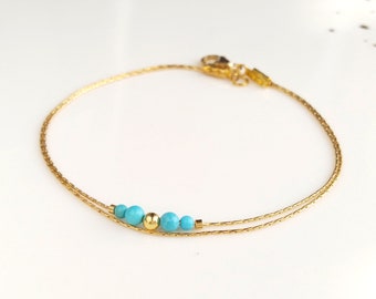 Gold filled Türkis zierliches Armband, zartes Gold Armband, Edelstein Armband,türkis Armband, Stapel Schmuck, zierliche Goldkette
