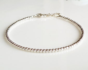 Dainty 925 sterling silver 2mm bracelet,layering sparkly bracelet,rounded beaded bracelet,thin bracelet for women,silver jewellery gift