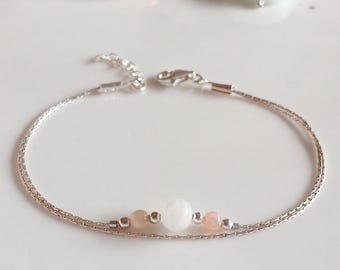 Silver moon and sun gemstone thin bracelet,layered stack bracelet,fertility crystal bracelet,thin bracelet for women,healing self gifts